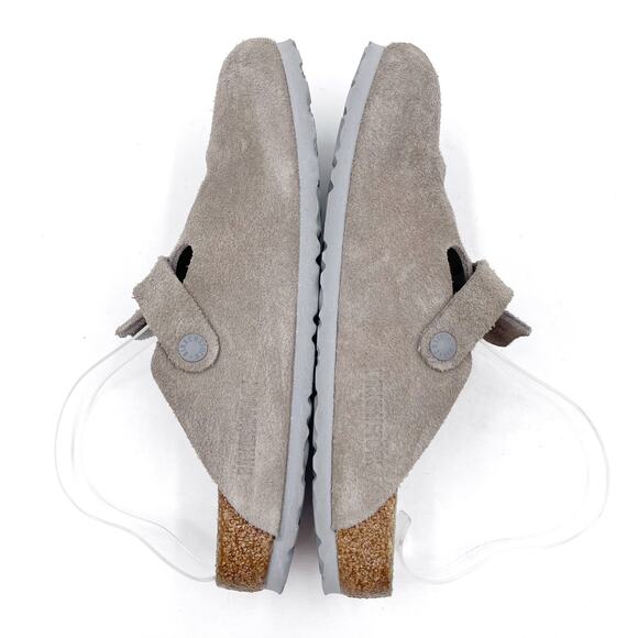 SOLD-Birkenstock Boston Mules Grey Suede Leather Soft Footbed Sz 39 / 8 NARROW - Picture 4 of 8